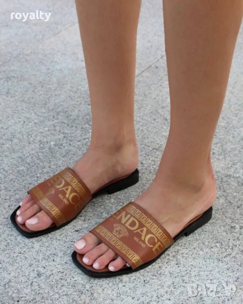 Равни чехли - кафява кожа, снимка 1