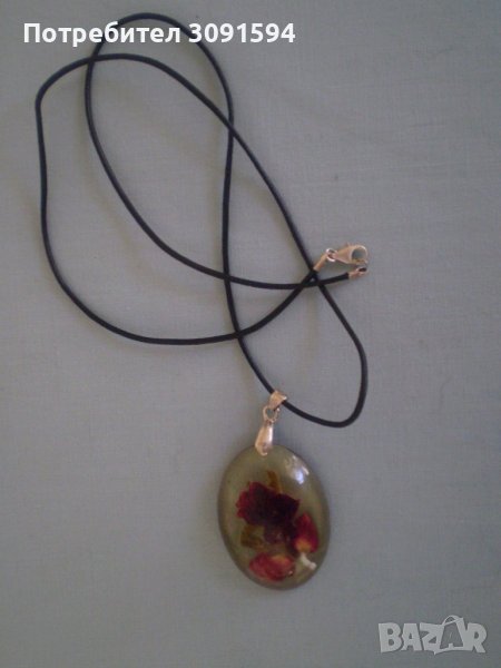 Висулка цвете с кожа и сребро 925, снимка 1