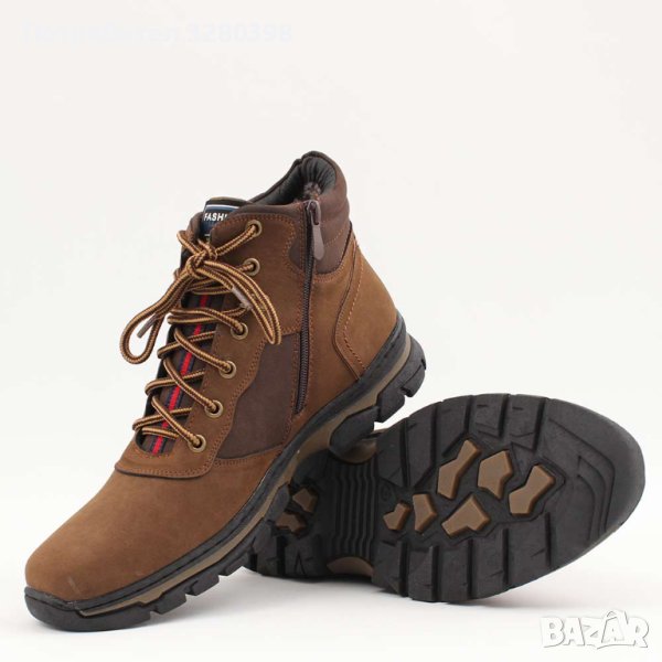 Мъжки зимни боти в кафяв цвят с топла вата с връзки и цип модел: К13-2 brown, снимка 1