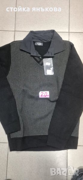 Продавам интересен черен мъжки пуловер с яка , снимка 1