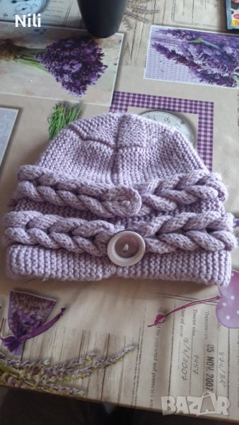 Плетена шапка лилава, снимка 1