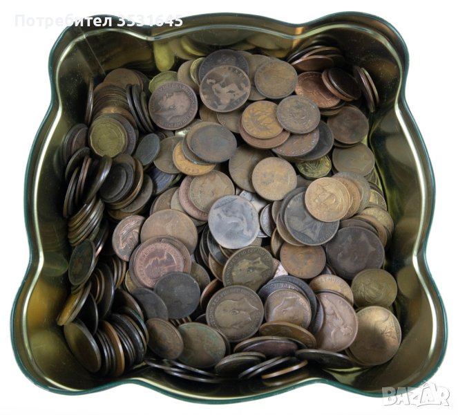 Кутия с медни монети Великобритания, снимка 1