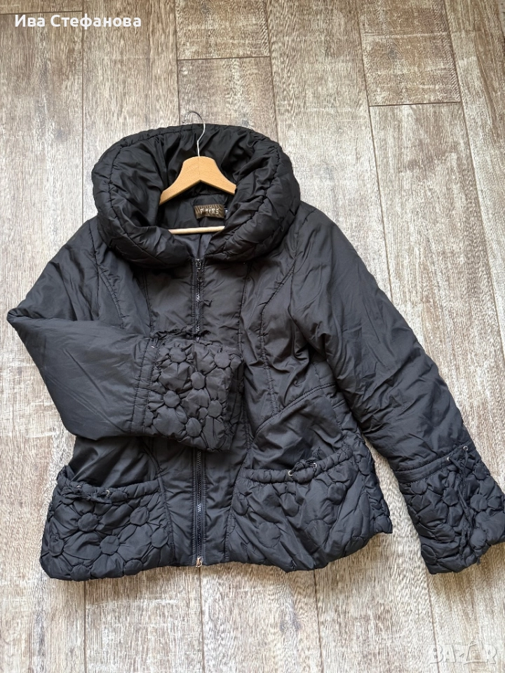  Страхотно  черно кукленско кокетно  ново елегантно шушляково яке баклавички широка шал яка Л/ХЛ, снимка 1