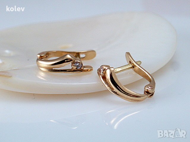 НОВО !!! детски златни обеци -петя- с цирконии 1.80 грама, златна бижутерия, снимка 1