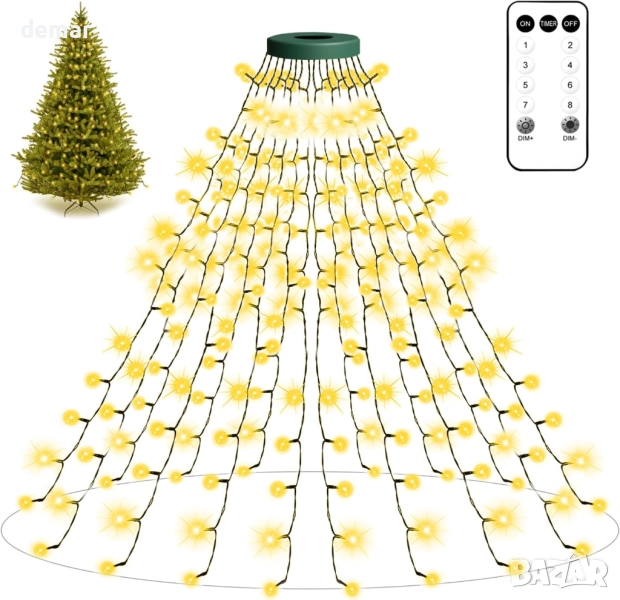 Коледни лампички за елха Anmossi с пръстен, 16 реда по 2 метра, 400 LED, топло бяло, снимка 1