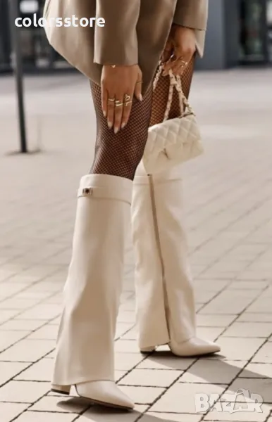 Ботуши на ток - светлобежова кожа - KD105, снимка 1