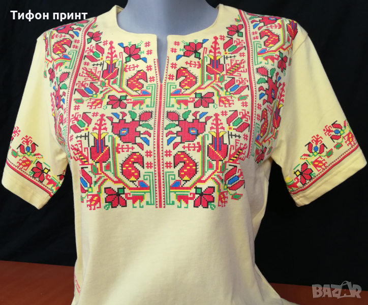 Тениска с автентични мотиви на шевици от фолклорна област "Шоплук", регион Самоков., снимка 1