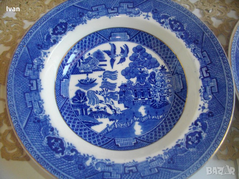 Винтидж Порцелан 1949г-1957г-VICTORIA PORCELAIN WILLOW FENTON-Made in ENGLAND-4 бр.НОВИ Чинии ф230мм, снимка 1