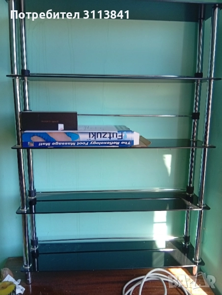 Стелаж от стъкло и метал,разглобяем., снимка 1