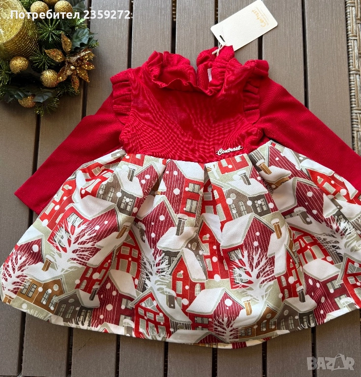 Бебешка коледна рокля Contrast, снимка 1