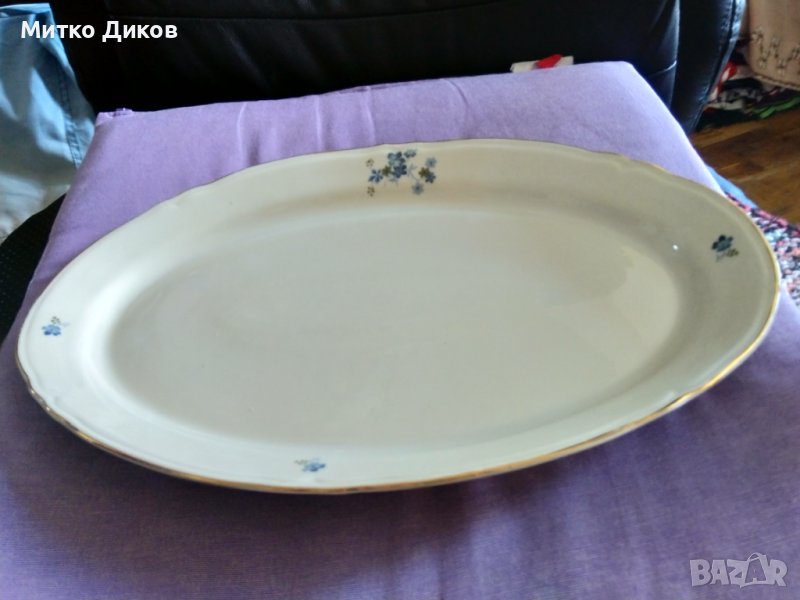 Плато овално порцеланово от соца 2 броя флорален мотив на Коста Йорданов Видин 364х232мм, снимка 1