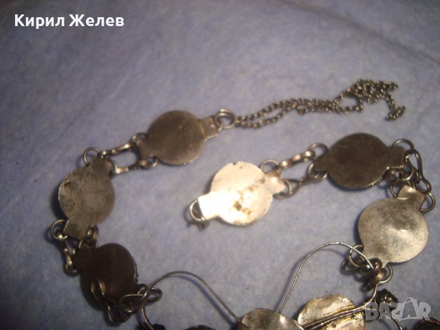 СТАРА СКЪПОЦЕННА ЕТНО СТИЛ ОРИЕНТАЛСКА ПОСРЕБРЕНА ОГЪРЛИЦА НАТУРАЛНИ КАМЪНИ НЕФРИТ АХАТ ЯСПИС 70881 , снимка 14 - Антикварни и старинни предмети - 37395584