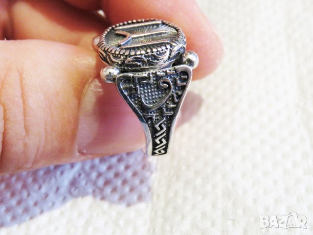 Мъжки сребърен пръстен със руническият знак IYI – символ на българската държавност, руни, снимка 4 - Пръстени - 33387468