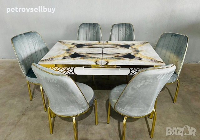 Луксозна трапезна маса с 6 стола, снимка 2 - Маси - 53505318