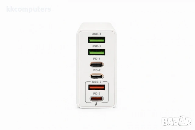 Зарядно/Адаптер ADC-PD010 200W GaN 220V / 3xPD 100W Max / 3xUSB / Бял / Баркод : 456605, снимка 2 - Оригинални зарядни - 53323950