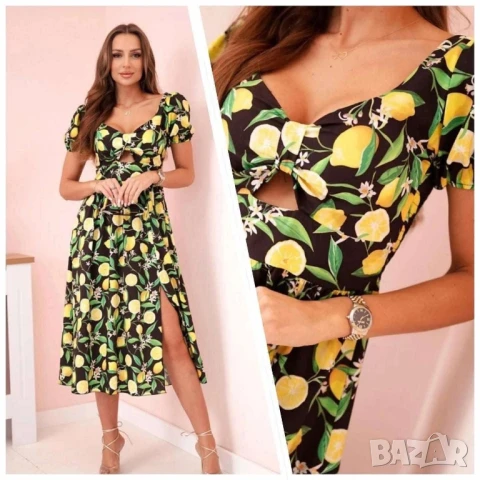 рокля с лимони и цепка , снимка 2 - Рокли - 50873264