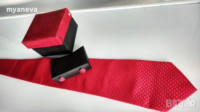 Комплект от вратовръзка  и ръкавели в червен цвят.   , снимка 5 - Други - 43272500