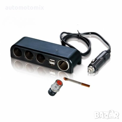 Разклонител за запалка на кола, 12 / 24V, 4 гнезда, 2 USB порта