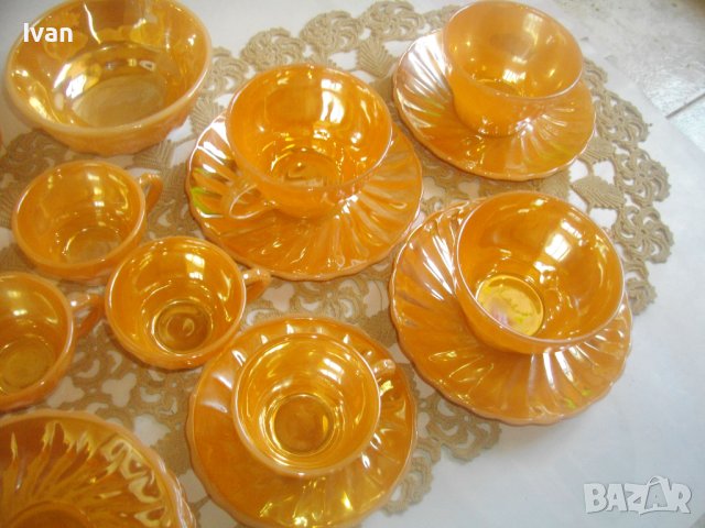 37 Части Нов Сервиз Кафе Чай Made in USA FIRE KING ANCHOR HOCKIN  Винтидж Цвят Праскова/Сьомга-1940г, снимка 16 - Сервизи - 39894665