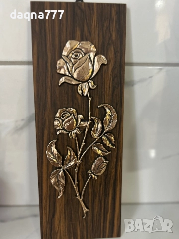 Винтидж стенна картина  дървесен панел с роза, Германия, снимка 9 - Картини - 52254290