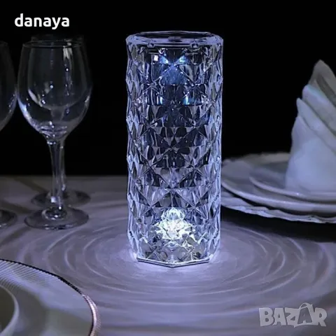 5426 Кристална нощна лампа USB зареждане, тъч управление, 16 см, снимка 4 - Настолни лампи - 47810354