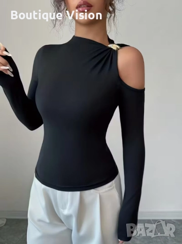 Ново! Стилна дамска блуза със златен елемент, снимка 3 - Корсети, бюстиета, топове - 50996493
