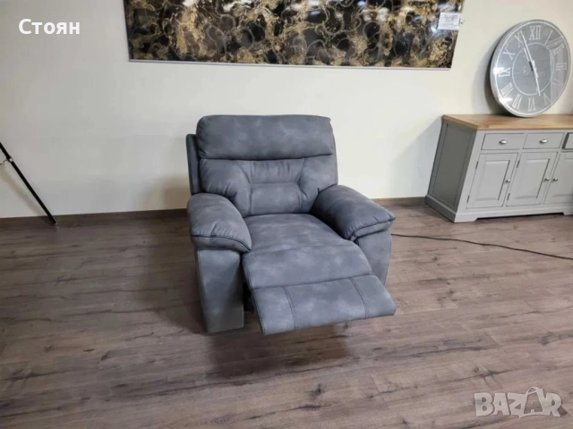 Сив фотьойл от плат с електрически релаксиращ механизъм, снимка 6 - Дивани и мека мебел - 51954186