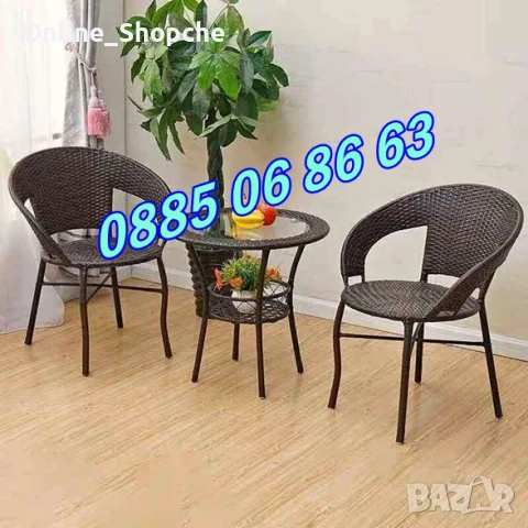 Градински ратанов комплект маса с два стола, снимка 3 - Градински мебели, декорация  - 51239354