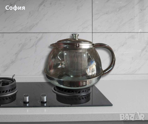 Стъклена кана за чай от неръждаема стомана с цедка за листа, снимка 4 - Аксесоари за кухня - 44898806