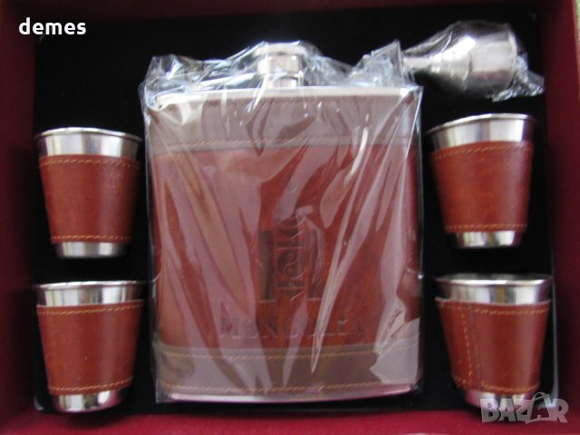 Сет от 4 метални шота и метална фласка от Монголия, снимка 2 - Други ценни предмети - 28196600