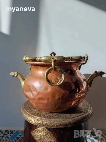 Vintage , медни казани с бронзови дръжки, дракони. , снимка 6 - Антикварни и старинни предмети - 50204317