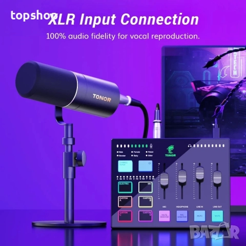 Нов, тестван TONOR RGB аудио миксер с Pro предусилвател, 6.5 мм и XLR канал, поддръжка за инструмент, снимка 6 - Ресийвъри, усилватели, смесителни пултове - 51588997