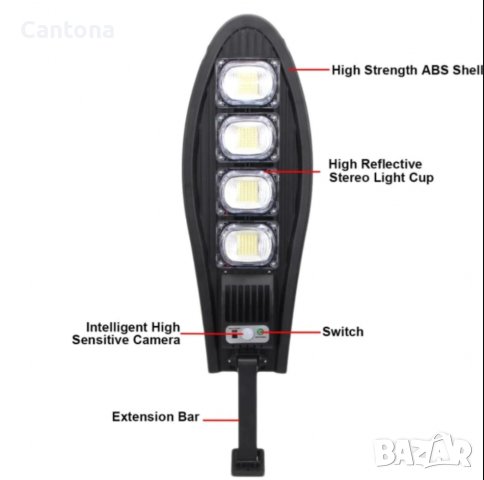 Соларна лампа Dragon 1200W, дистанционно, сензор за движение и фотоклетка , снимка 2 - Външни лампи - 36927787