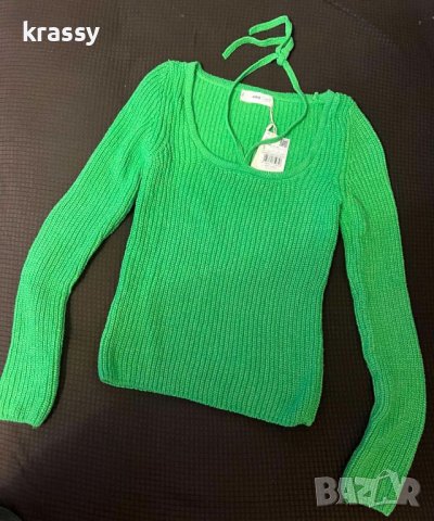НОВА дамска плетена блуза с връзки около врата Mango (размер С), снимка 1 - Блузи с дълъг ръкав и пуловери - 43448302