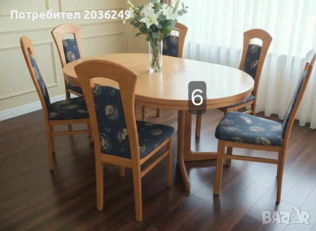Комплект масивна разтегателна маса с 6 стола, снимка 3 - Маси - 52379545