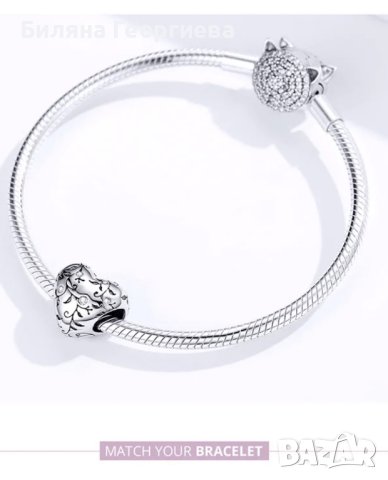 Сребърен талисман за гривна Пандора сърце с кристали Модел 061, снимка 5 - Гривни - 43275765