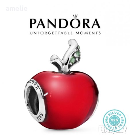 Талисман Пандора сребро проба 925 Disney Snow White's Red Apple. Колекция Amélie, снимка 1 - Гривни - 30646731