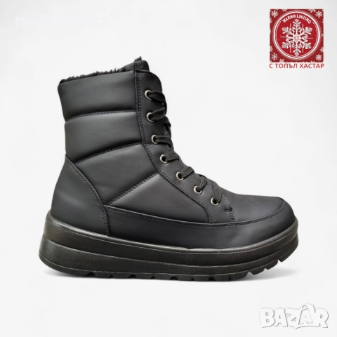 Дамски боти с топла, вата връзки и цип в черен цвят модел: B1103-1 black