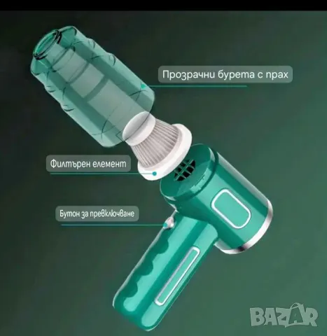 Мини безжична прахосмукачка Черна с 2000мА батерия , снимка 3 - Прахосмукачки - 50222485