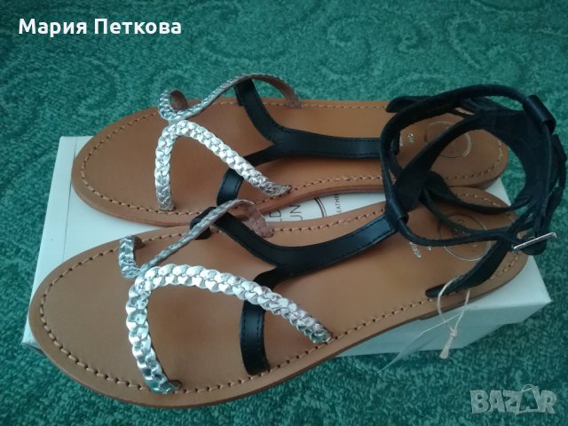 Дамски сандали от естествена кожа в черно и сребристо-Golden sun, снимка 4 - Сандали - 33634570