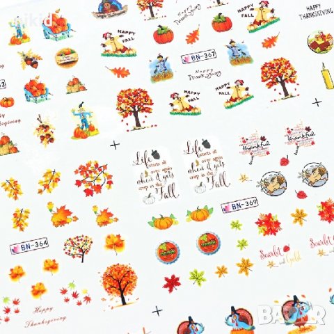 лист 12 в 1  Есенни Хелоуин Halloween слайдер татос ваденки водни стикери за нокти маникюр, снимка 3 - Продукти за маникюр - 26893455