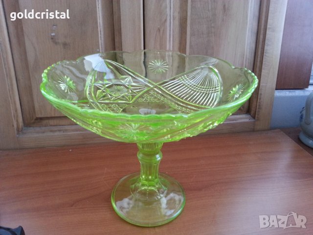 Кристална купа фруктиера ураново стъкло, снимка 3 - Антикварни и старинни предмети - 38504665