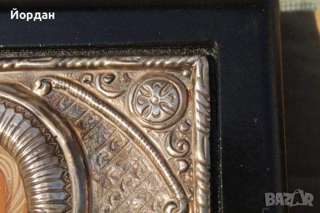 Гръцка икона ръчно рисувана със сребърен обков, снимка 4 - Антикварни и старинни предмети - 52335403