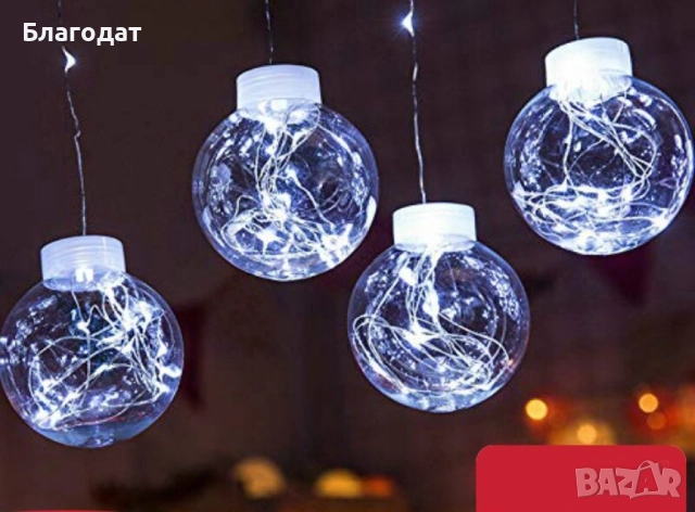 Празнични LED светлини топка с  10 топки в бяла студена и бяла топла светлина SD8, снимка 3 - Декорация за дома - 52402421