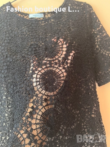 Черна дантелена блуза тип тениска S размер на марката Mango 🖤, снимка 5 - Тениски - 51809761