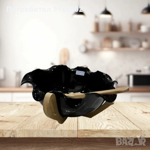 Луксозна дизайнерска купа с дървена стойка и лъжица, снимка 5 - Прибори за хранене, готвене и сервиране - 51421866