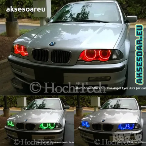 Ангелски очи многоцветни RGB LED Фарове Angel Eyes DRL за кола пръстени 4x131 mm за BMW, снимка 4 - Аксесоари и консумативи - 48040281