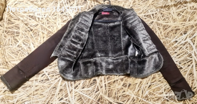 Дамско кафяво късо кожухче, втален модел-тип "шинел". XS-S , снимка 4 - Якета - 52997799