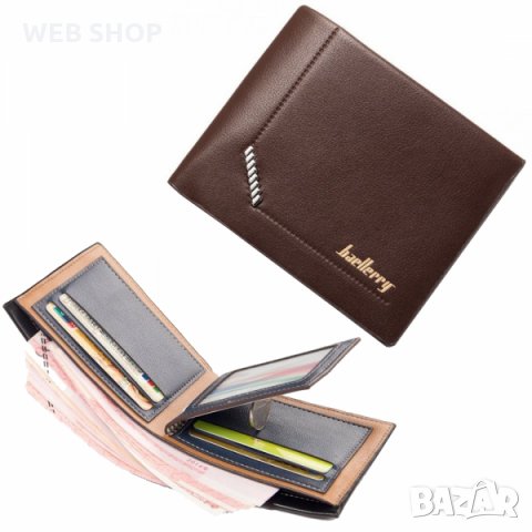  Стилно мъжко портмоне от естествена кожа с 9 отделения, снимка 1
