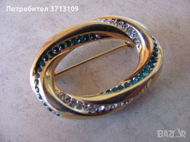 Красива Брошка с изумруди (смарагди ),цирконии,маркировка